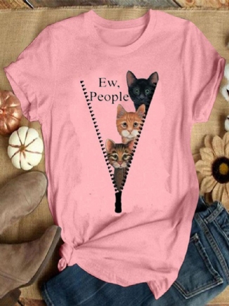 Frauen-niedlicher Karikatur-katzen-buchstabe-druck Oansatz Beiläufige Kurze Hülsen-t-shirts