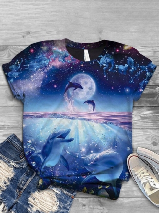 Frauen Ocean Whale Animal Print O-ausschnitt Lässige Kurzarm-t-shirts