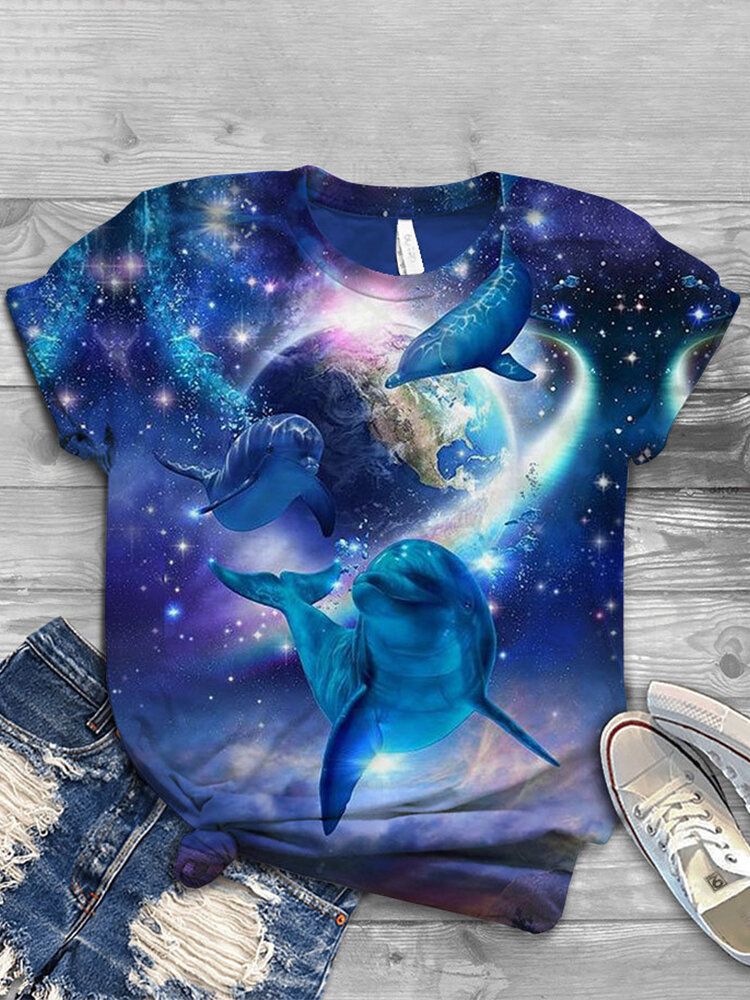 Frauen Ocean Whale Print O-ausschnitt Lässige Kurzarm-t-shirts