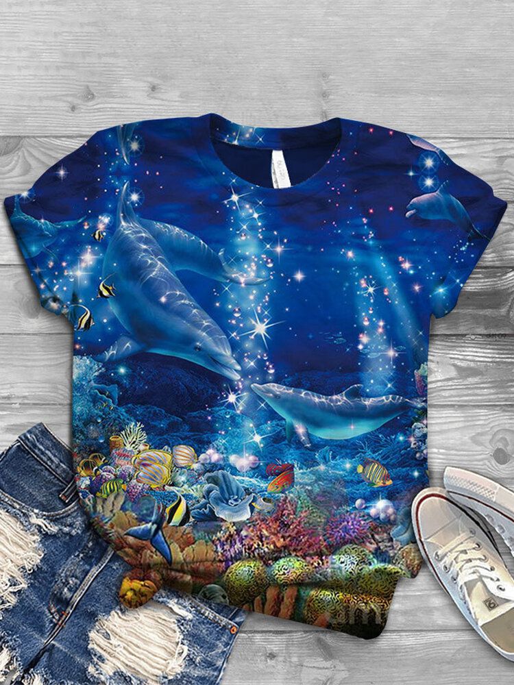 Frauen Ocean Whale Print O-ausschnitt Lässige Kurzarm-t-shirts