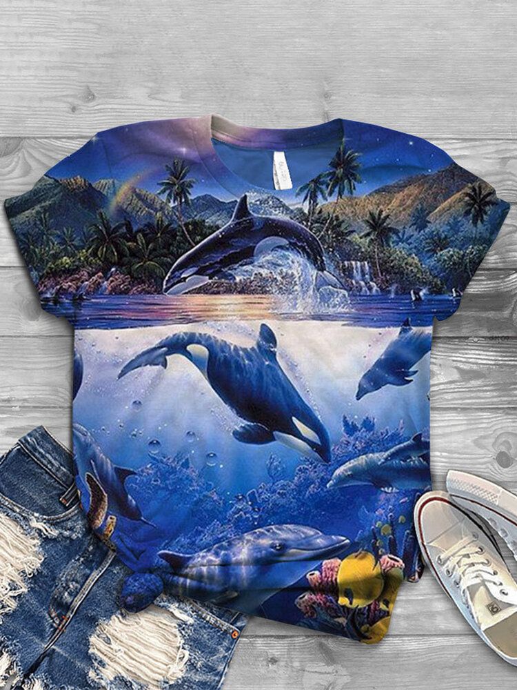 Frauen Ocean Whale Print O-ausschnitt Lässige Kurzarm-t-shirts