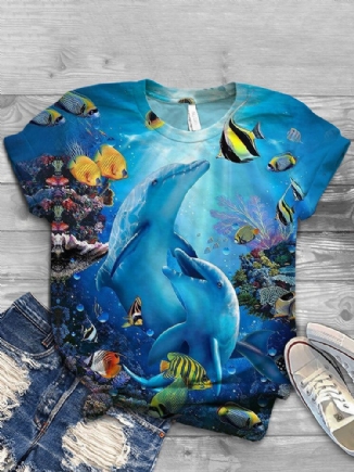 Frauen Ocean Whale Print O-ausschnitt Lässige Kurzarm-t-shirts