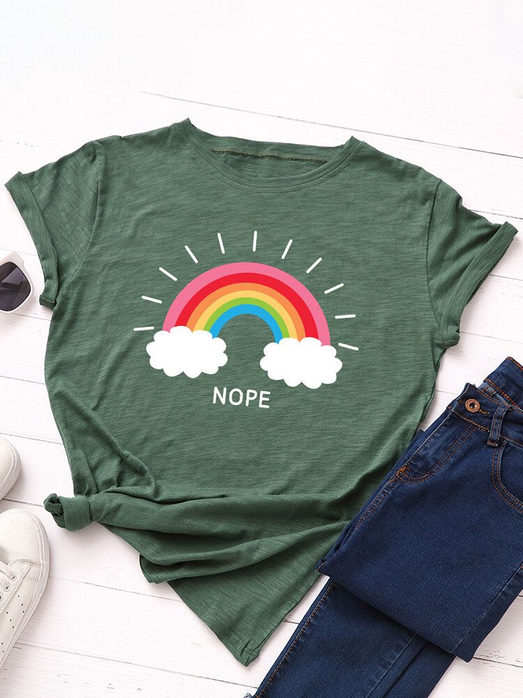 Frauen-regenbogen-buchstaben-druck-o-ansatz-kurzarm-beiläufige T-shirts