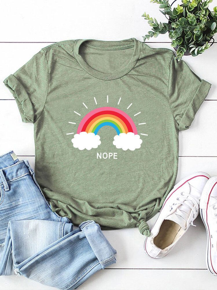 Frauen-regenbogen-buchstaben-druck-o-ansatz-kurzarm-beiläufige T-shirts