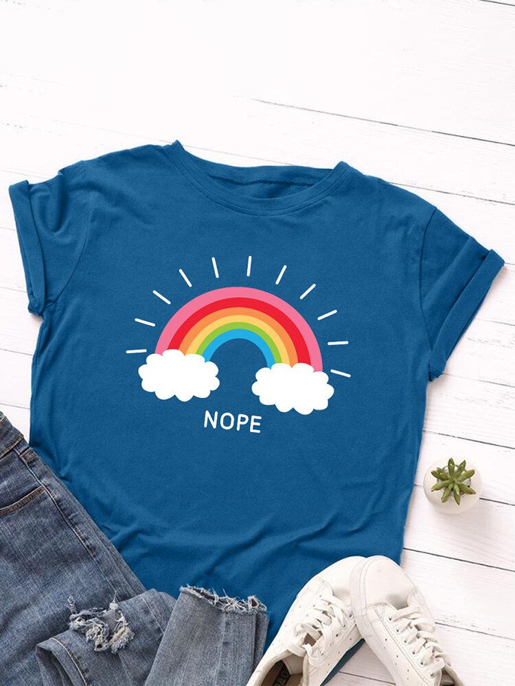 Frauen-regenbogen-buchstaben-druck-o-ansatz-kurzarm-beiläufige T-shirts