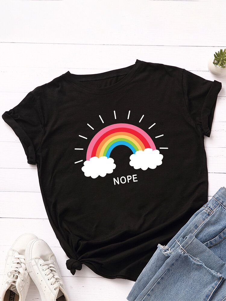 Frauen-regenbogen-buchstaben-druck-o-ansatz-kurzarm-beiläufige T-shirts