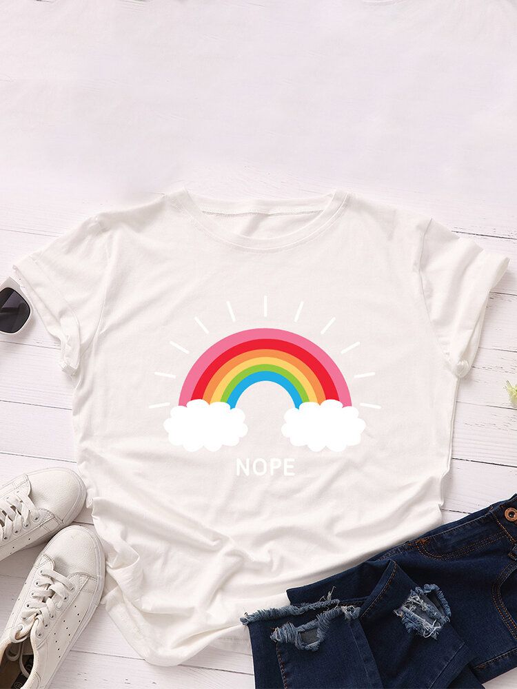 Frauen-regenbogen-buchstaben-druck-o-ansatz-kurzarm-beiläufige T-shirts