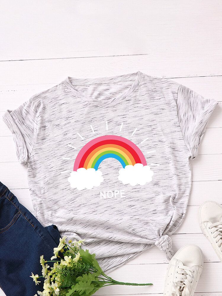 Frauen-regenbogen-buchstaben-druck-o-ansatz-kurzarm-beiläufige T-shirts