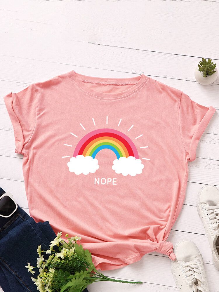 Frauen-regenbogen-buchstaben-druck-o-ansatz-kurzarm-beiläufige T-shirts