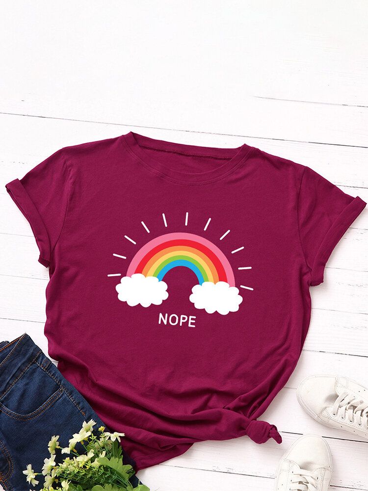 Frauen-regenbogen-buchstaben-druck-o-ansatz-kurzarm-beiläufige T-shirts