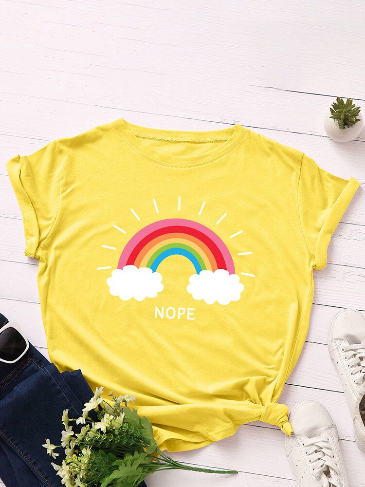 Frauen-regenbogen-buchstaben-druck-o-ansatz-kurzarm-beiläufige T-shirts