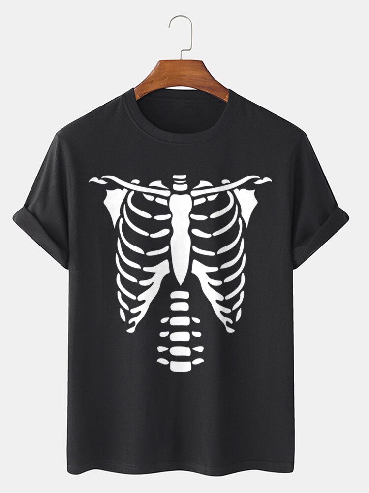 Halloween Skeleton Bones Bedrucktes T-shirt Aus 100 % Baumwolle Für Herren