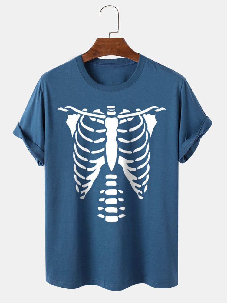 Halloween Skeleton Bones Bedrucktes T-shirt Aus 100 % Baumwolle Für Herren