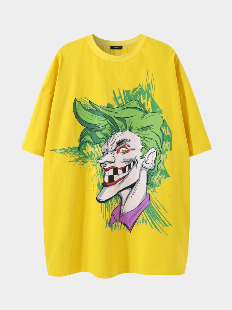 Herren 100% Baumwolle Cartoon Clown Graffiti Loose Atmungsaktives T-shirt