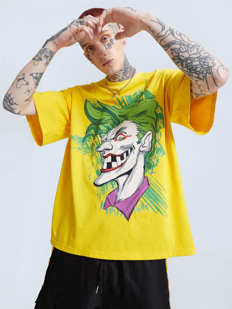 Herren 100% Baumwolle Cartoon Clown Graffiti Loose Atmungsaktives T-shirt