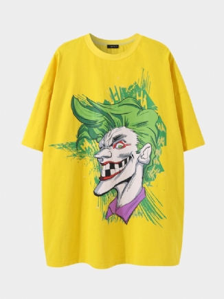 Herren 100% Baumwolle Cartoon Clown Graffiti Loose Atmungsaktives T-shirt