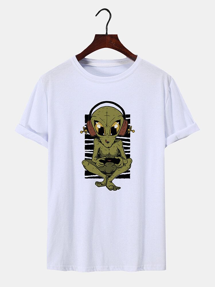 Herren Alien-muster Rundhalsausschnitt Saummanschette Kurzarm Weiche Lässige T-shirts