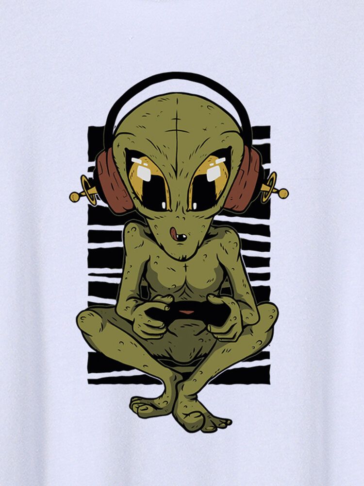 Herren Alien-muster Rundhalsausschnitt Saummanschette Kurzarm Weiche Lässige T-shirts