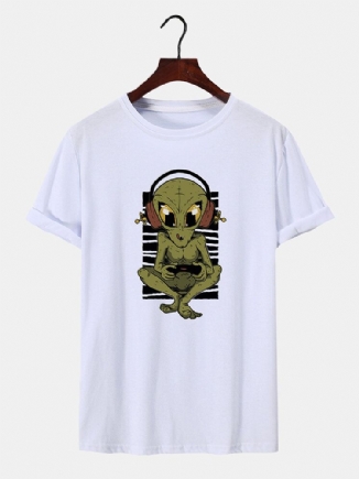 Herren Alien-muster Rundhalsausschnitt Saummanschette Kurzarm Weiche Lässige T-shirts