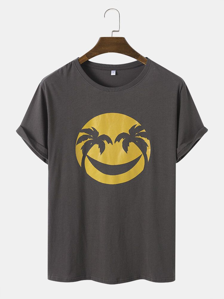 Herren Baumwolle Smile Face Print Graceful Leisure Alle Aufeinander Abgestimmten T-shirts