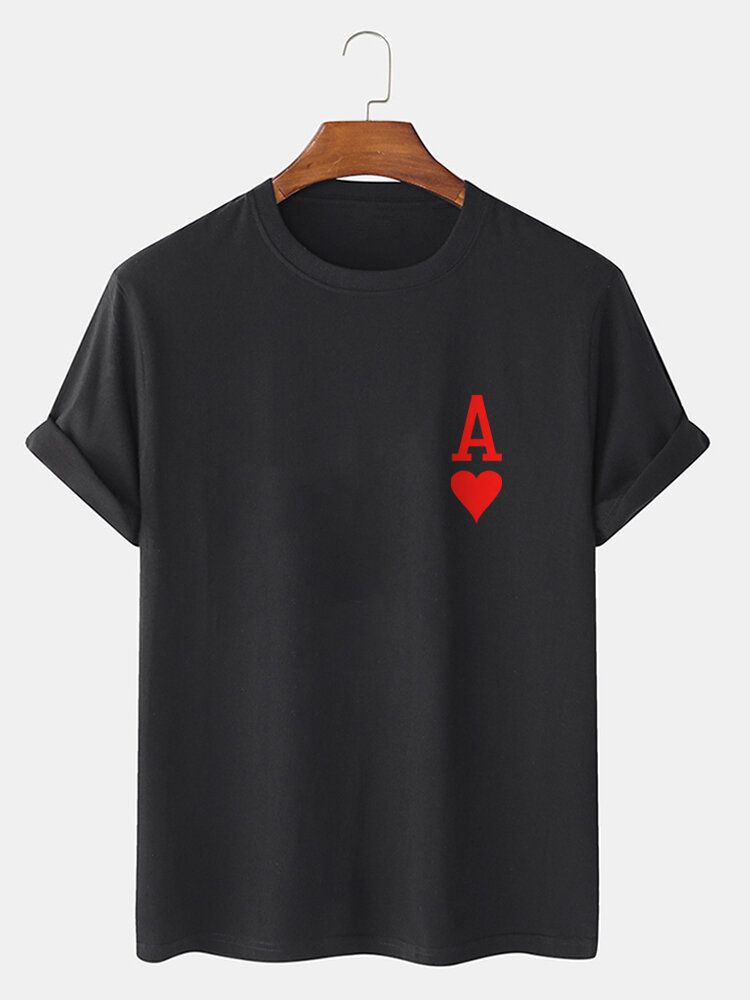 Herren-herz-ass-poker-aufdruck Kurzarm-t-shirts Aus 100 % Baumwolle