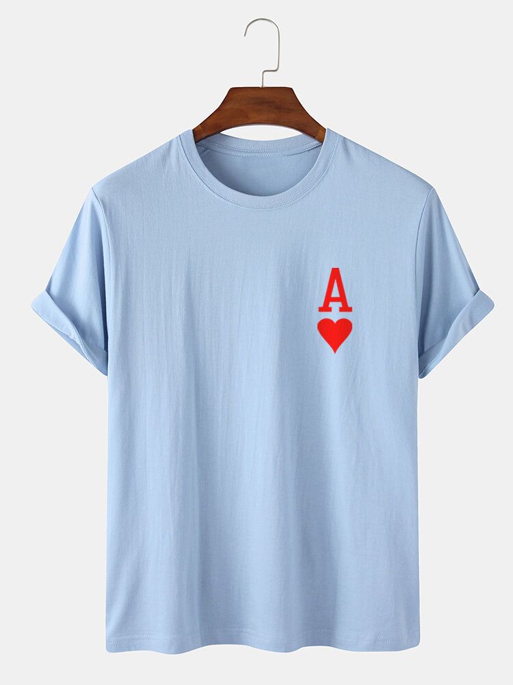 Herren-herz-ass-poker-aufdruck Kurzarm-t-shirts Aus 100 % Baumwolle