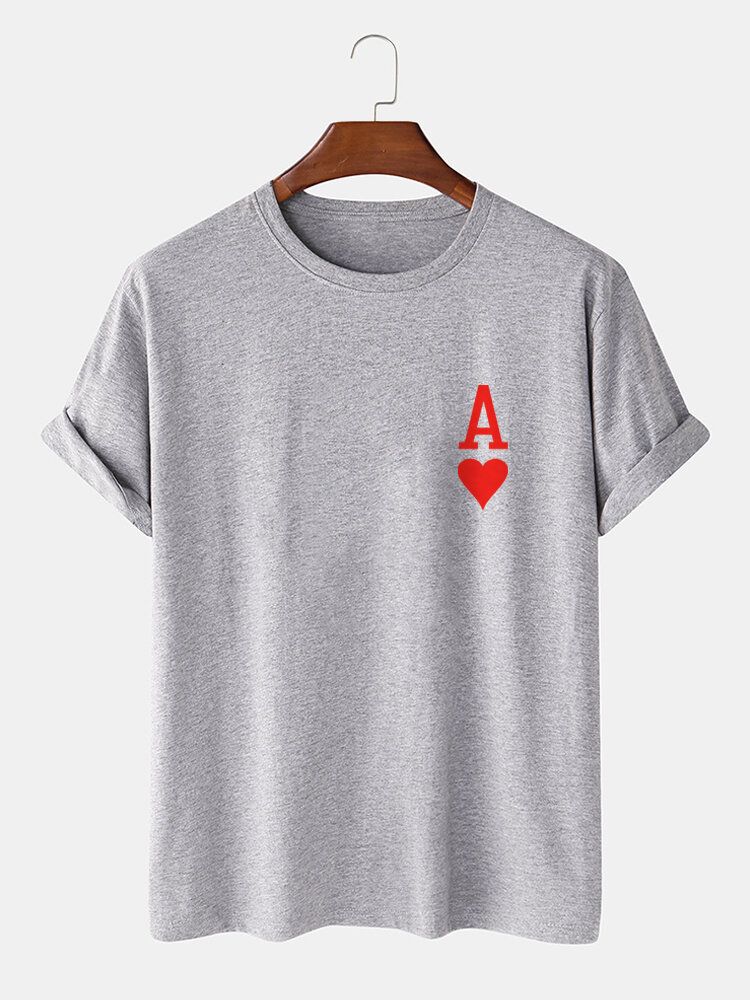 Herren-herz-ass-poker-aufdruck Kurzarm-t-shirts Aus 100 % Baumwolle