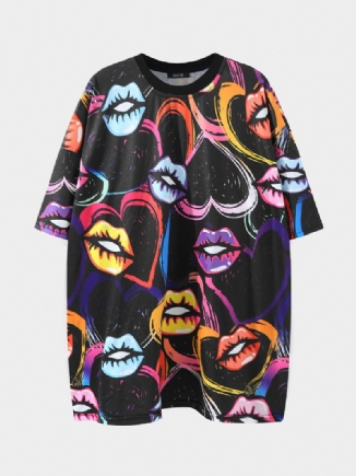 Herren Herz Lippen All Over Print Superweiches Hautfreundliches Freizeit Kurzarm T-shirt