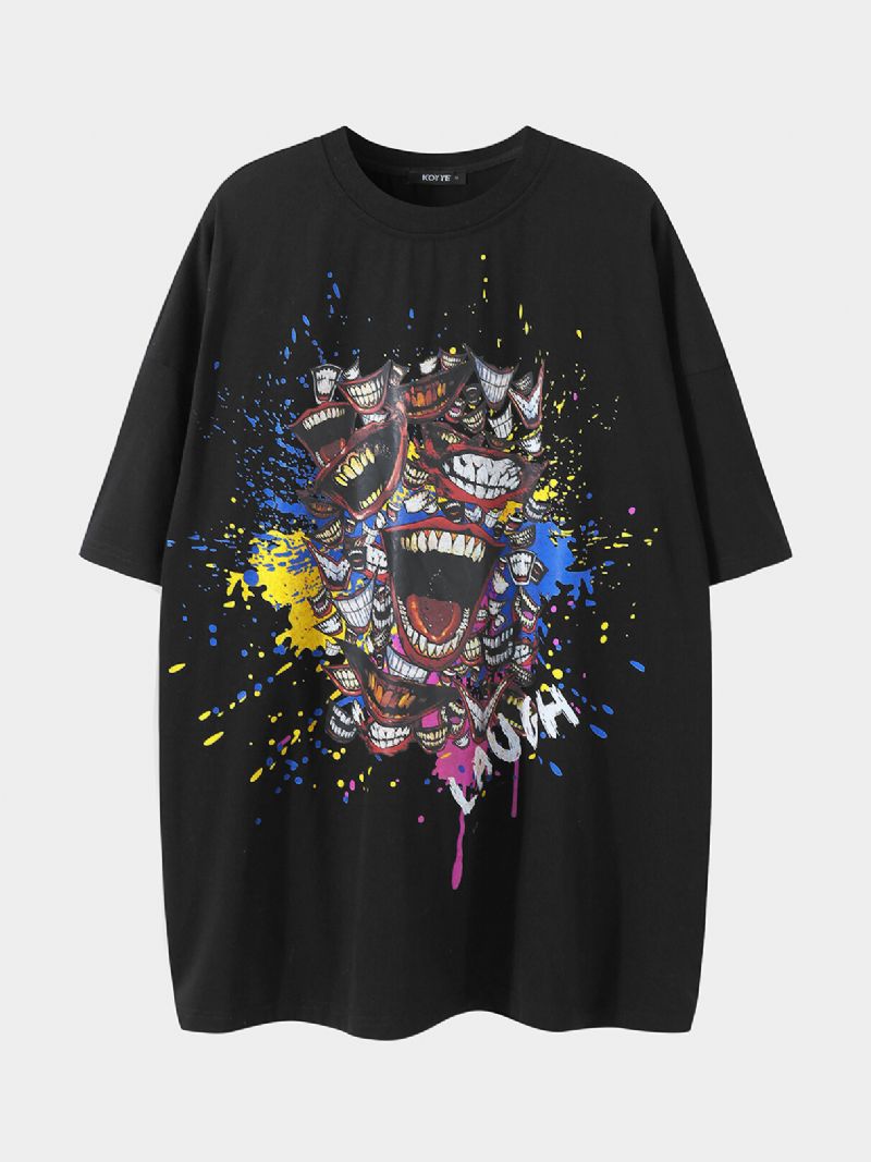 Herren-karikatur-bunter Clown-druck-straßen-graffiti-beiläufiges T-shirt