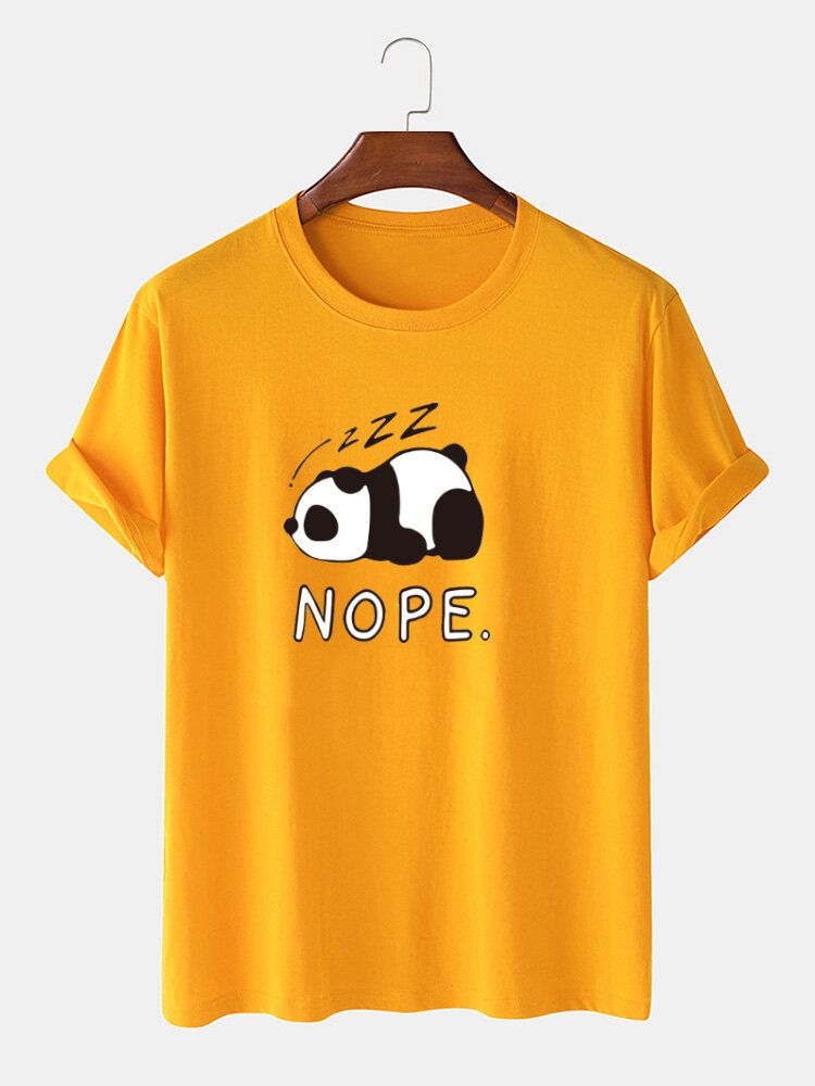 Herren Nope Panda Print 100 % Baumwolle Lockeres Lässiges Kurzarm-t-shirt