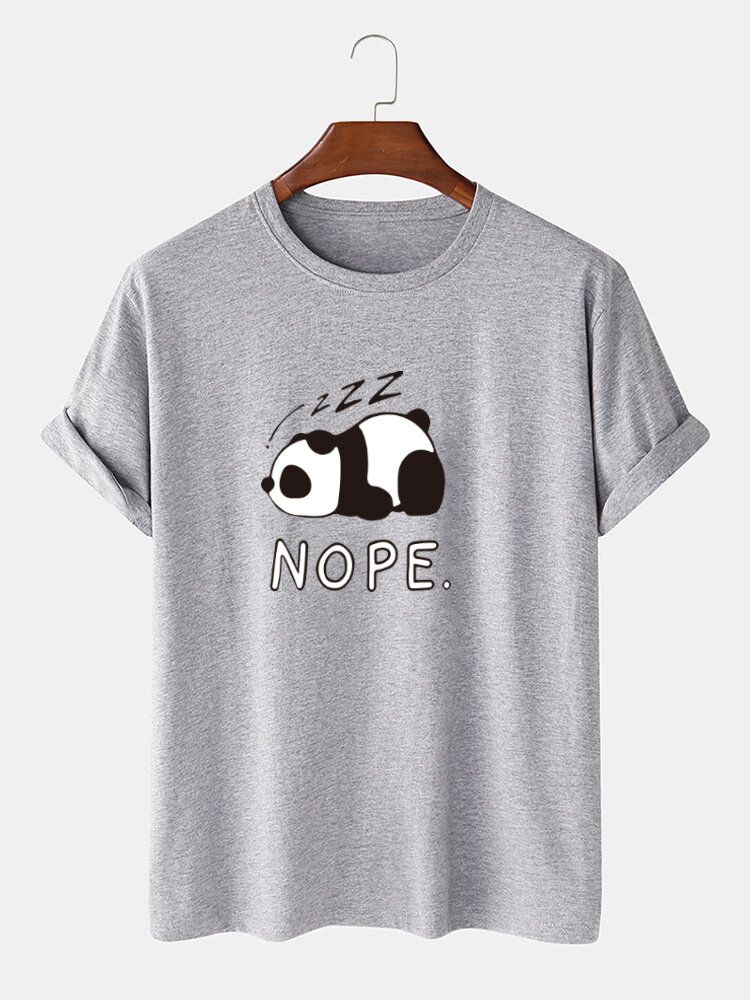 Herren Nope Panda Print 100 % Baumwolle Lockeres Lässiges Kurzarm-t-shirt