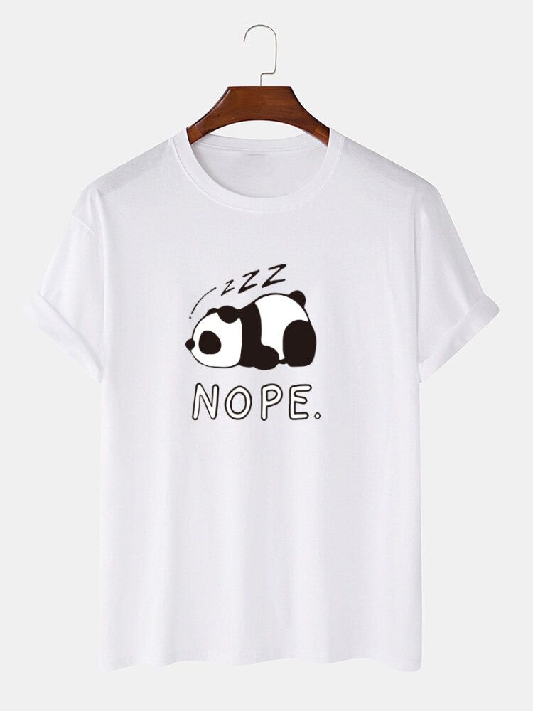 Herren Nope Panda Print 100 % Baumwolle Lockeres Lässiges Kurzarm-t-shirt