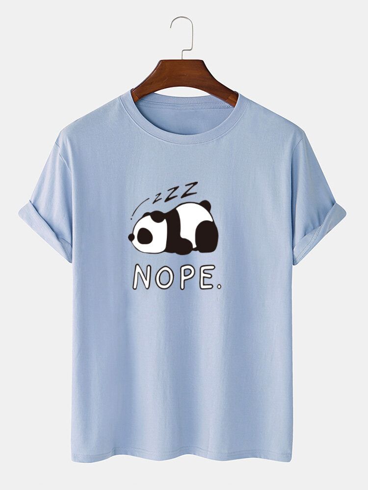 Herren Nope Panda Print 100 % Baumwolle Lockeres Lässiges Kurzarm-t-shirt