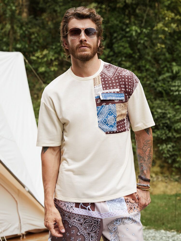 Herren Paisley Patchwork Stitching Leisure All Matched T-shirts