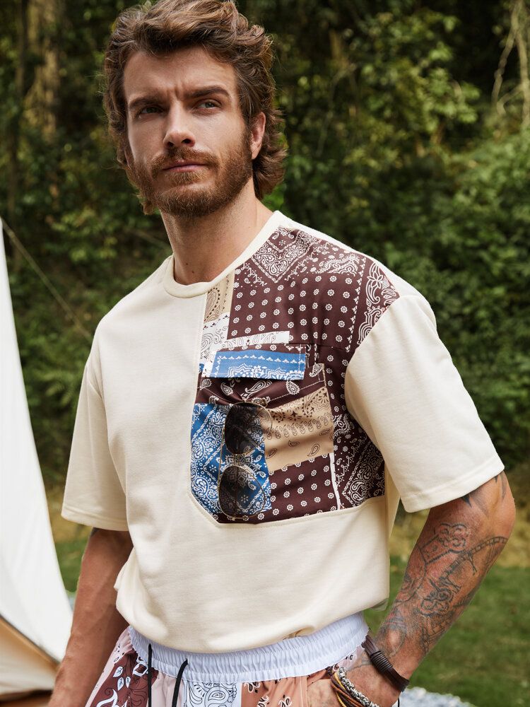 Herren Paisley Patchwork Stitching Leisure All Matched T-shirts