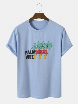 Herren Palm Tree Letter Print Casual All Matched Skin Friendly T-shirts Mit Rundhalsausschnitt