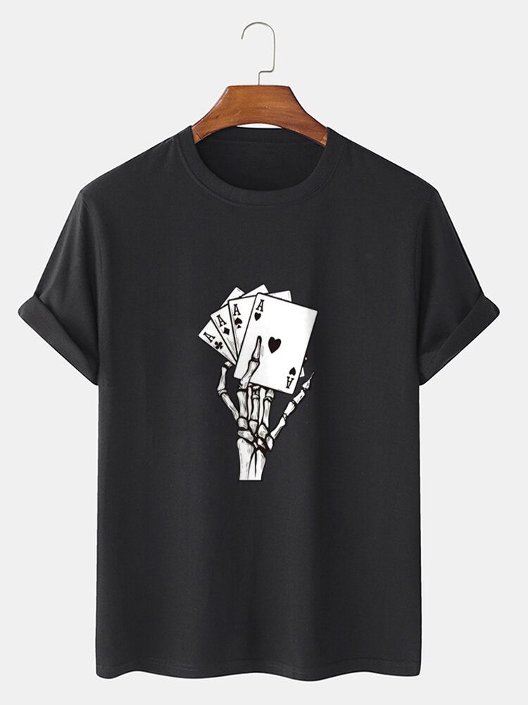 Herren Poker Skeleton Hand Graphics Street T-shirt Aus 100 % Baumwolle Mit Kurzen Ärmeln