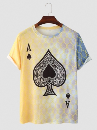 Herren Poker Spade Ombre Print Saummanschette Rundhals Casual T-shirt