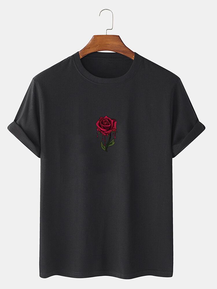 Herren-rose-grafiken 100 % Baumwolle Lässiges Kurzarm-t-shirt