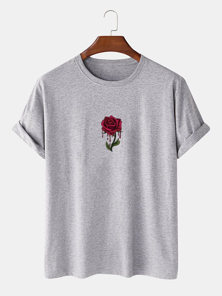 Herren-rose-grafiken 100 % Baumwolle Lässiges Kurzarm-t-shirt