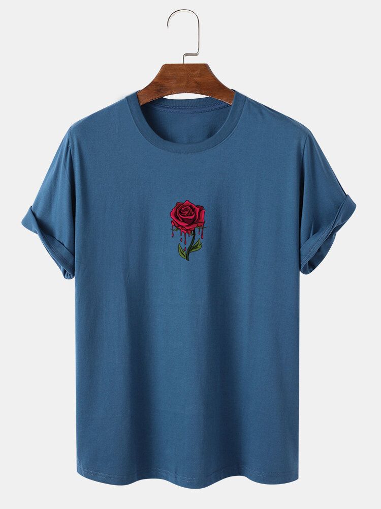 Herren-rose-grafiken 100 % Baumwolle Lässiges Kurzarm-t-shirt