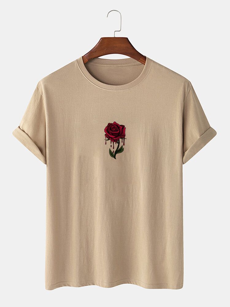 Herren-rose-grafiken 100 % Baumwolle Lässiges Kurzarm-t-shirt