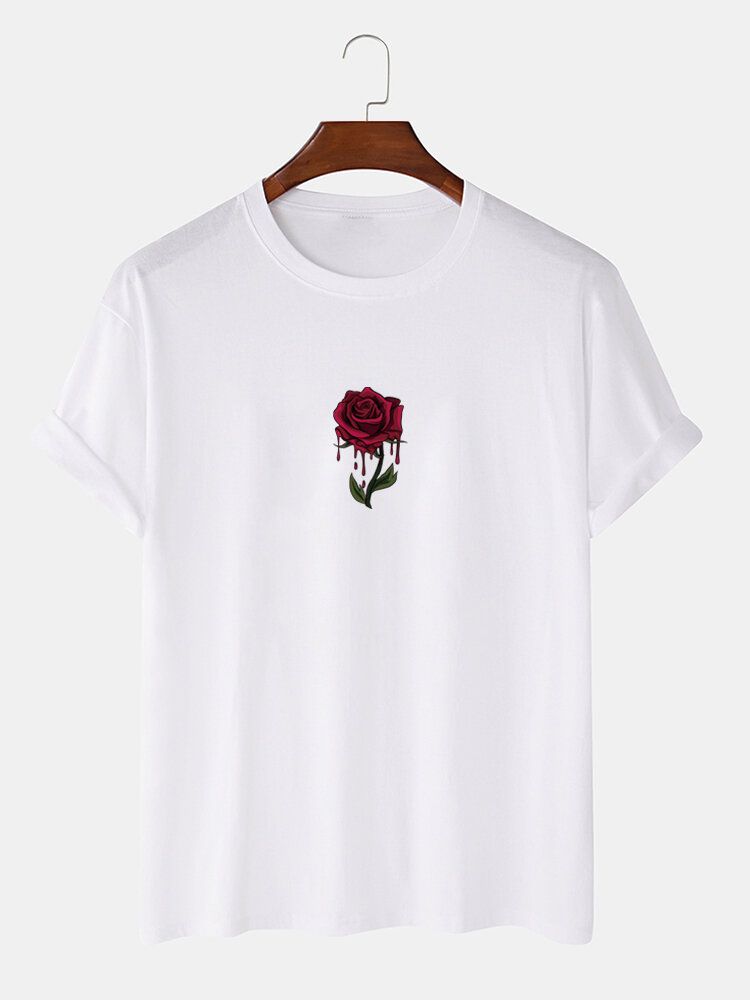 Herren-rose-grafiken 100 % Baumwolle Lässiges Kurzarm-t-shirt