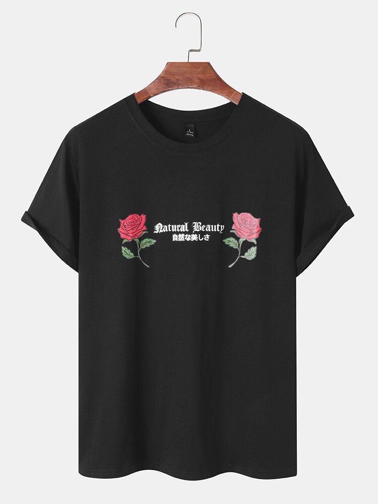 Herren Rose Letter Graphic All Matched Hautfreundliches Kurzarm-freizeit-t-shirt