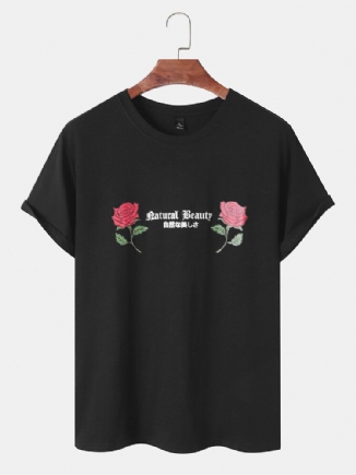 Herren Rose Letter Graphic All Matched Hautfreundliches Kurzarm-freizeit-t-shirt