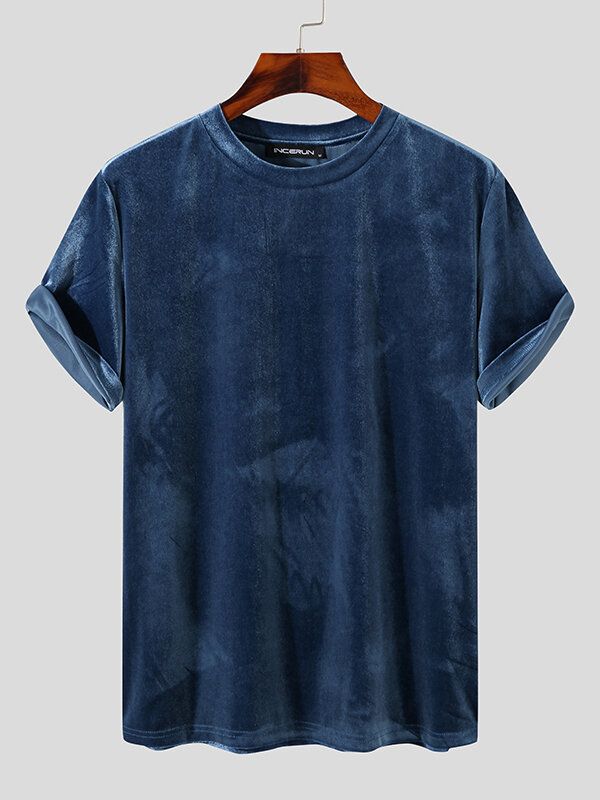 Herren Samt Rundhals Kurzarm Loose Fit Trendiges T-shirt