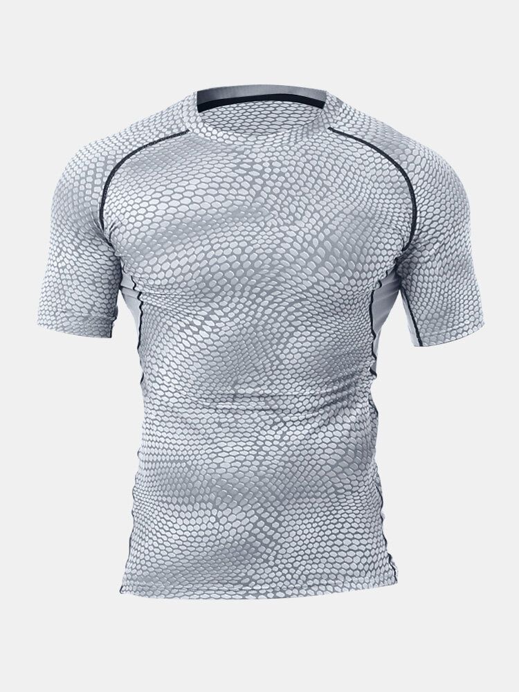 Herren Snakes Skin Print Hochelastisch Rundhalsausschnitt Lässige Kurzärmlige Weiche T-shirts