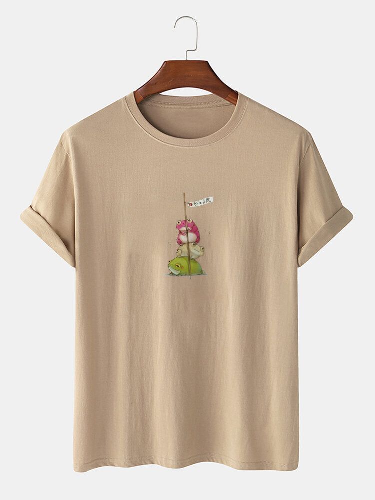 Herren-t-shirt Mit Cartoon-frosch-grafik 100 % Baumwolle Lässig Kurzärmlig