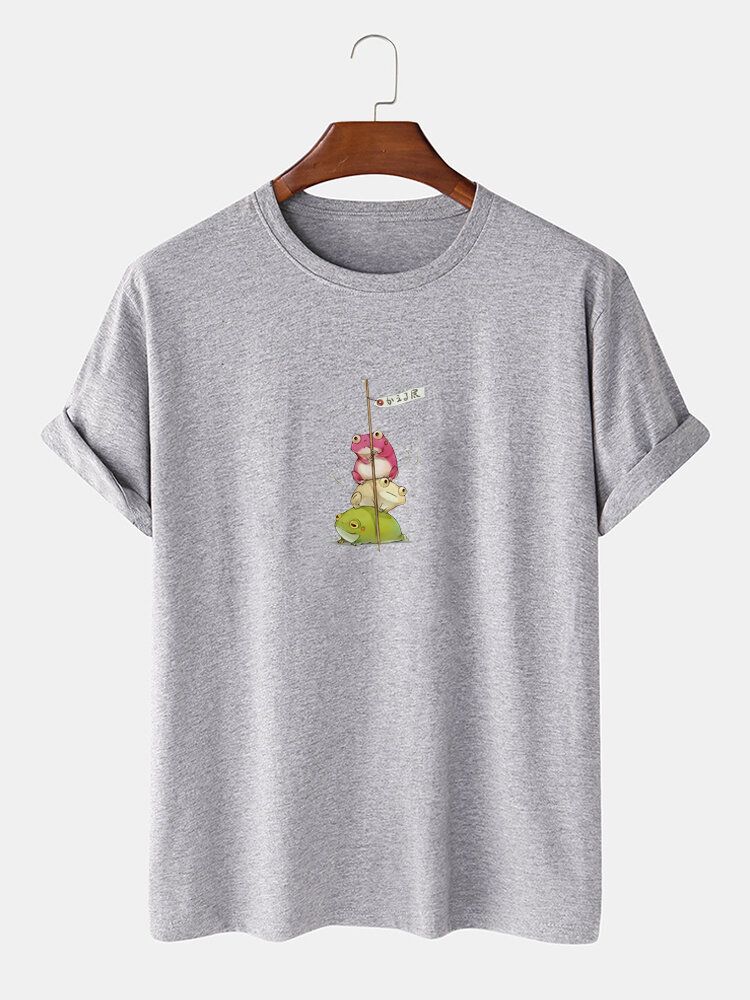 Herren-t-shirt Mit Cartoon-frosch-grafik 100 % Baumwolle Lässig Kurzärmlig