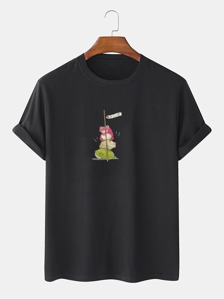 Herren-t-shirt Mit Cartoon-frosch-grafik 100 % Baumwolle Lässig Kurzärmlig